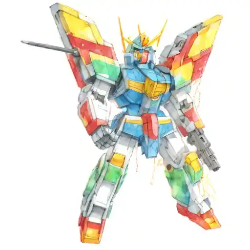 Clourful Gundam Mech Hanging From A Vipline With A Gun