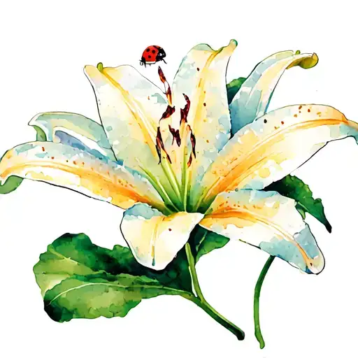Lily Flower With A Ladybug Sitting