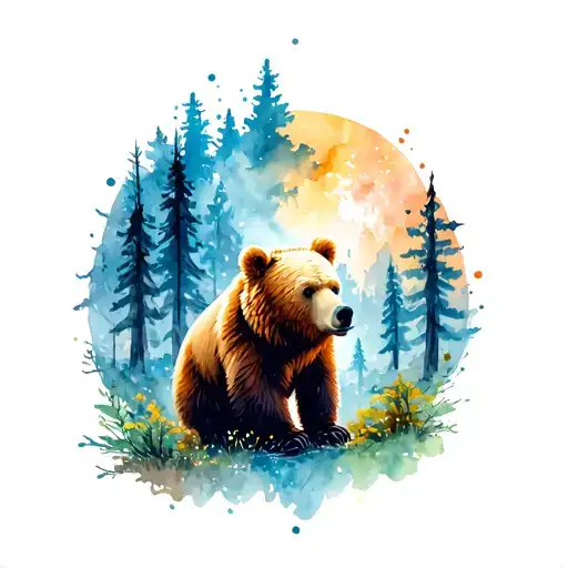 Bear In The Forest Under The Univers