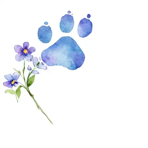 Ferret Paw Print Surrounded With Forget My Not Flowers