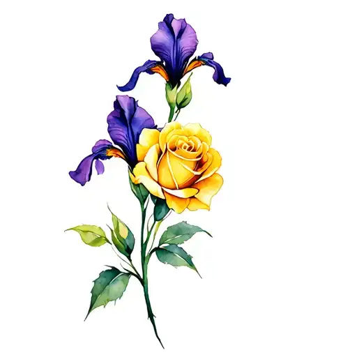 Long-stemmed Yellow Rose With Purple Iris Flower