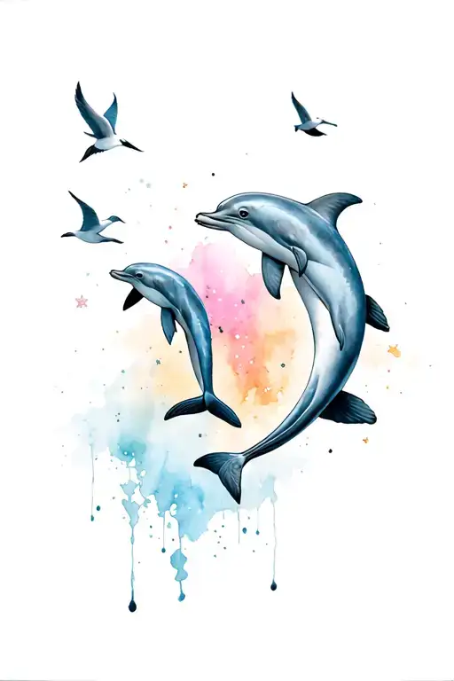 Dolphins And Birds In Amsterdam Canal In Space Galaxy