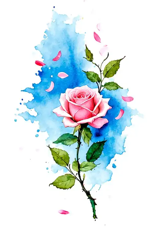 Small Rose With Cherry Blossom Petals Falling