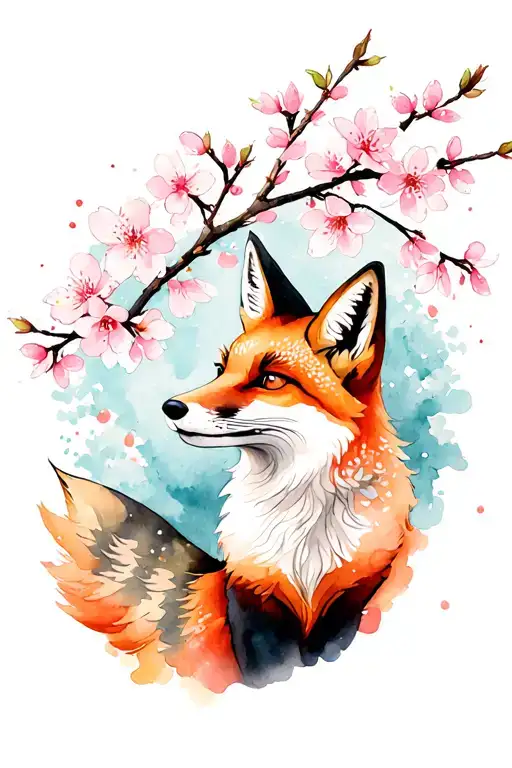 Fox And Cherry Blossoms