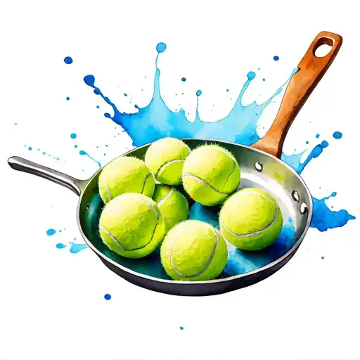 Lime Green Tennis Balls In Frying Pan Blue Splashes Behind