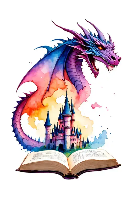 Book Open With Castle And A Dragon