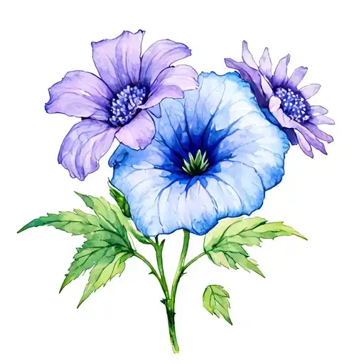 Aster Flower And Morning Glory Flower With Blaike As Stem