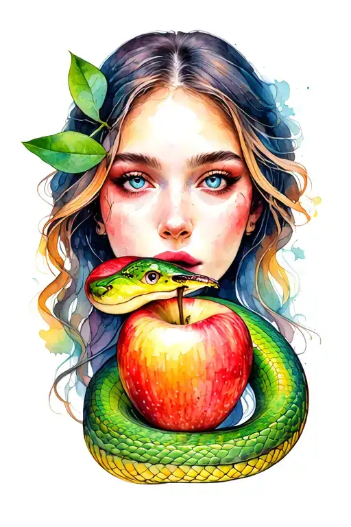 Eve Eating The Apple And Snake Coiled