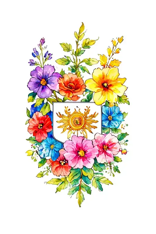 Flowers And Coat Of Arms Of Ukraine