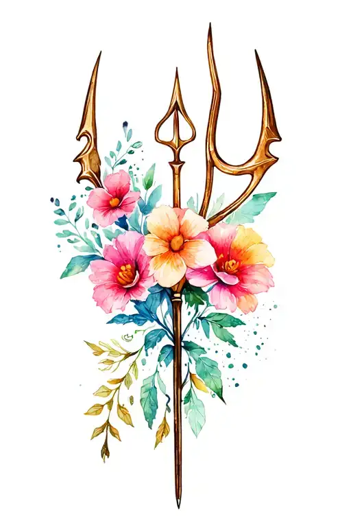 Flowers And Trident With Embroidery
