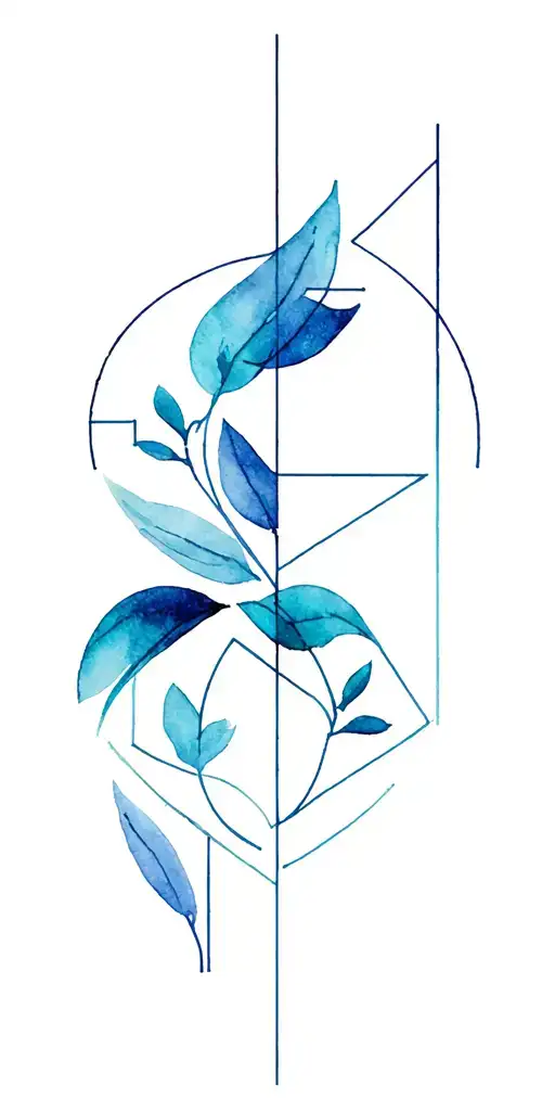 Watercolor Tattoo With Lines Geometrical Desing