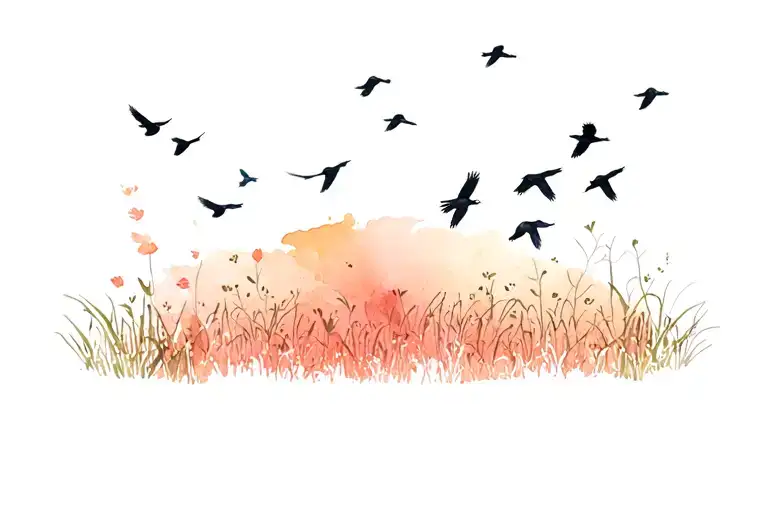 Grassy Meadow Birds Flying High