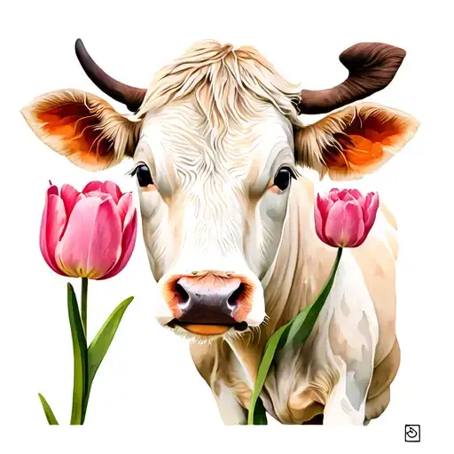 Tulip With Baby Cow Tattoo Stencil Depicting Scenes