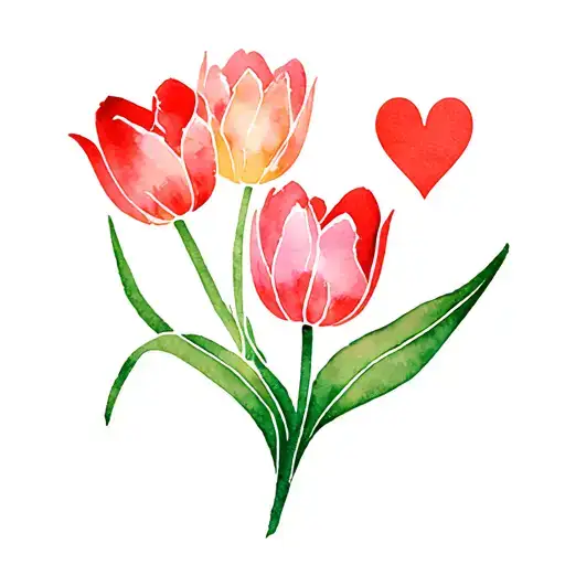 Tulip With Hearts Tattoo Stencil Depicting Scenes