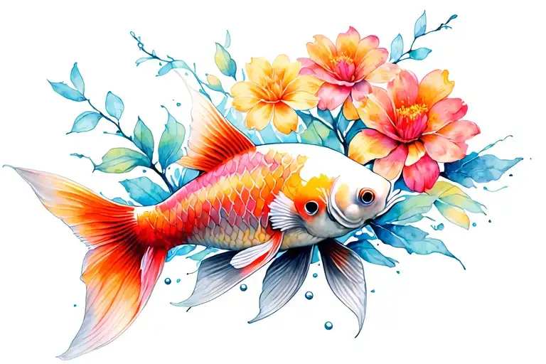 Flowers Koi Fish Swimming