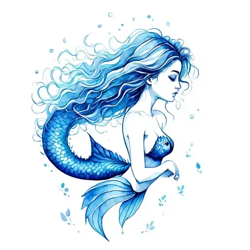 Mermaid With Hip Length Flowing Hair