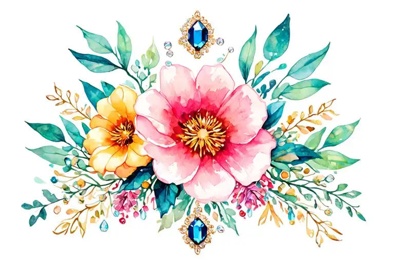 Narrow Elegant Floral Garter With Gems