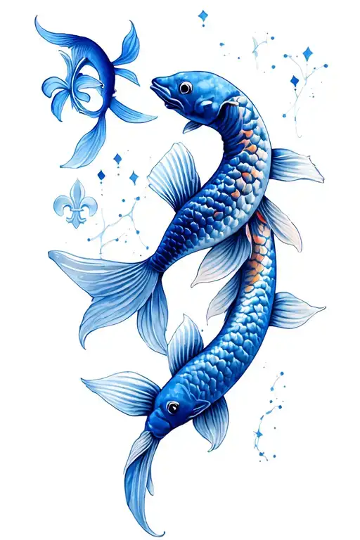 Constellation Of Fish As Well As Two Koi Carp And Fleur -De -Lis