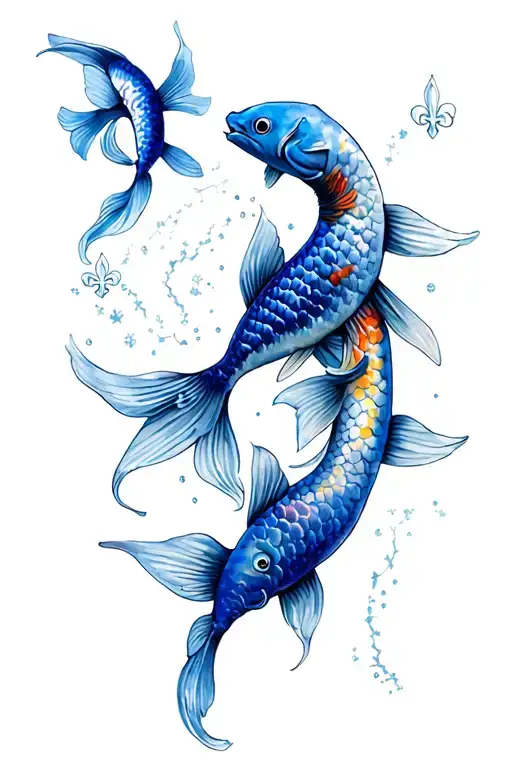 Constellation Of Fish As Well As Two Koi Carp And Fleur -De -Lis