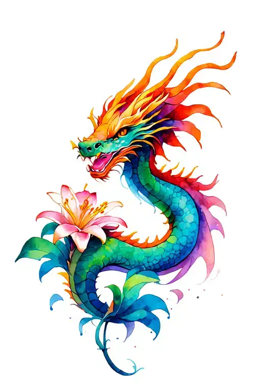 Dragon With Lily Flower Inkbrush