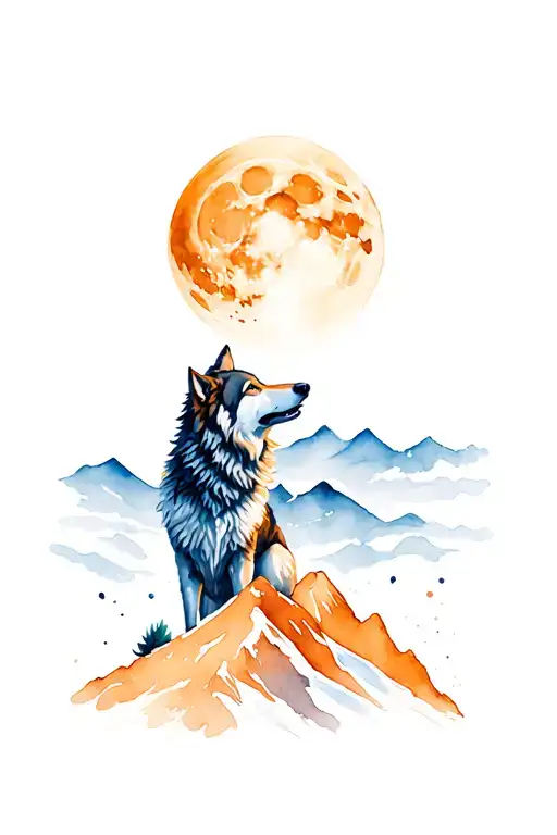 A Wolf Stading In A Montain Howling At The Moon