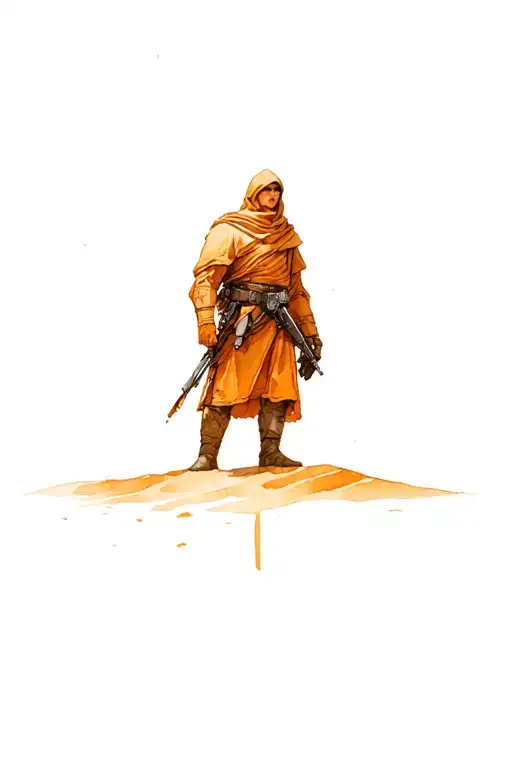 Paul Atreides Standing On A Dune With Shai Hulud