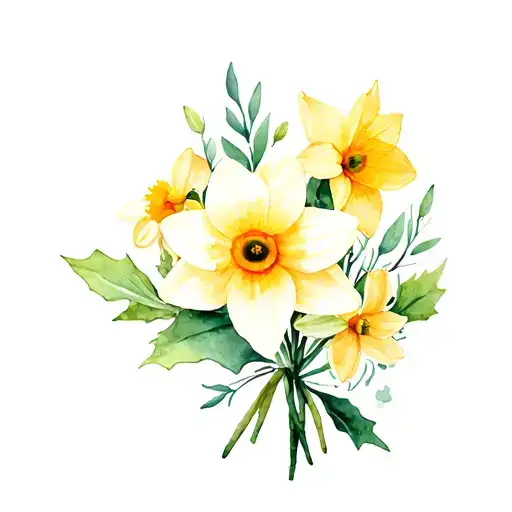 Daffodil Daisy Sweet Pea Holly Flower Bouquet