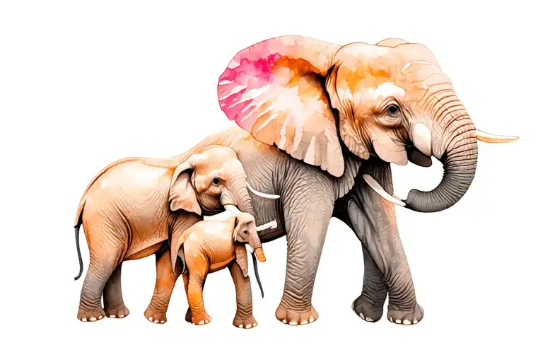 Elephant With 2 Baby Elephants Walking Togther