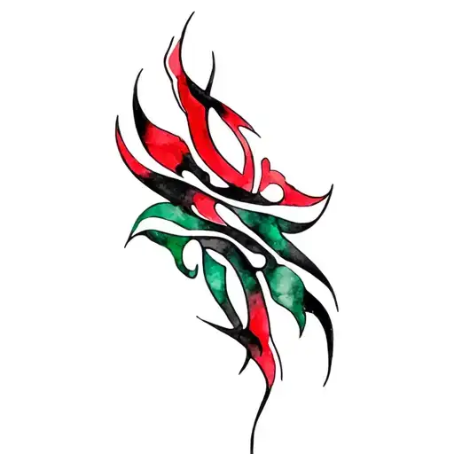 Tribal Tattoo Design With Red And Green And Black