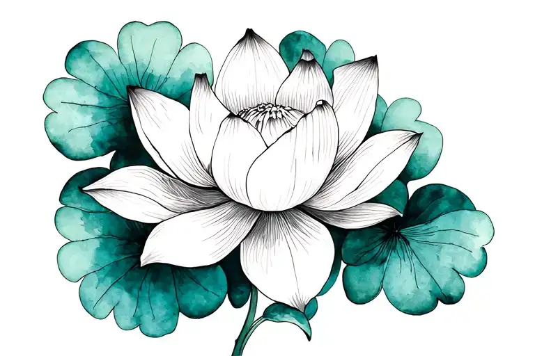 Lotus Flower With Clover Smal Black And White