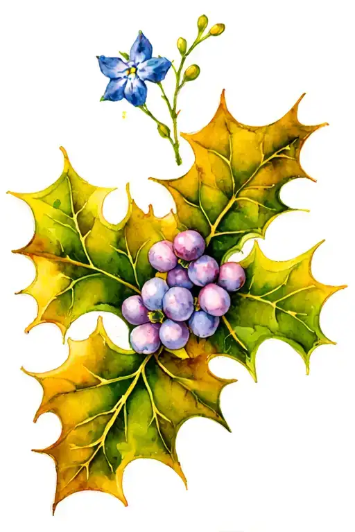 Holly With Berries And Larkspur Flowers Intertwined