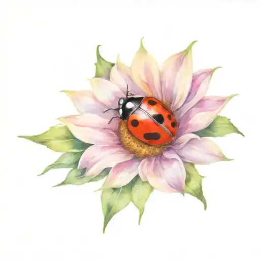 Lady Bug On Sunflower Blooming