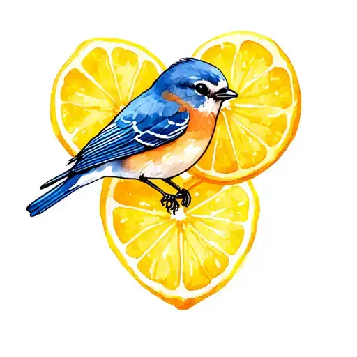 Bluebird With Lemon Tree And A Heart