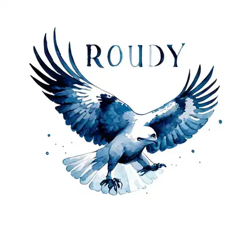 Hawk Bird Flying With The Name Roudy Attached To It
