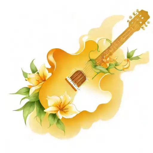 Guitar Floral Tattoo Colored Design Inspired