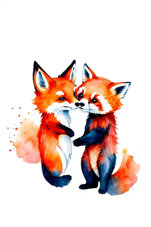 A Fox And A Red Panda Playing