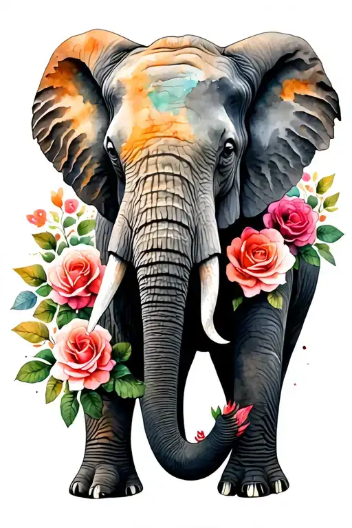 Elephant With Roses