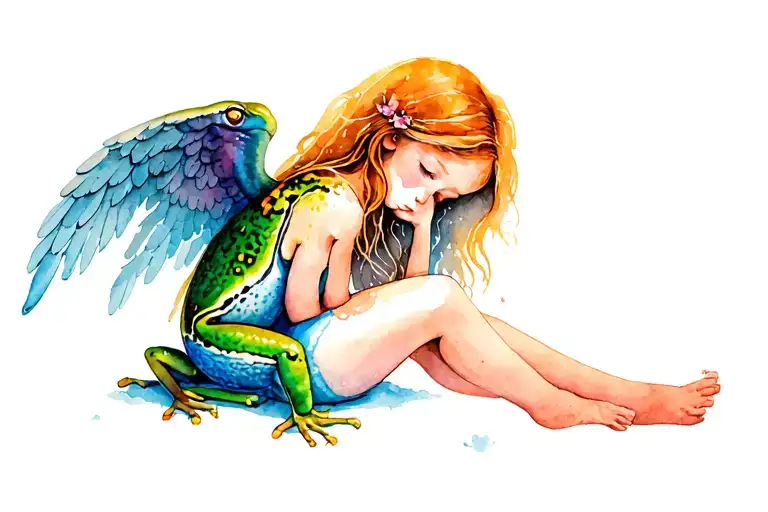 Frog Angel Sitting Sad Girl