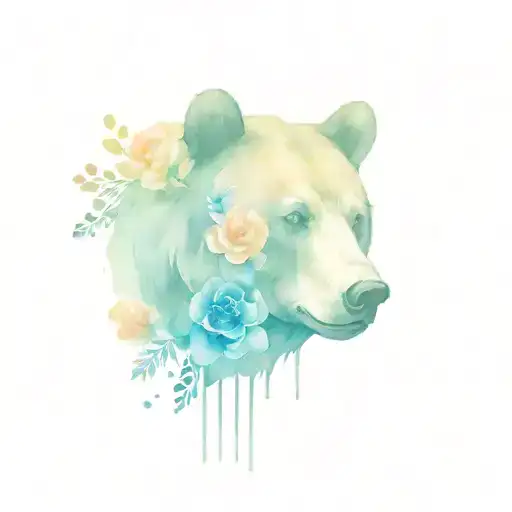 Bear Head And Flowers