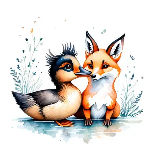 Duck And Fox Hanging Out Together