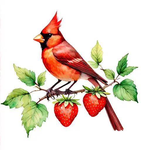 Cardinal On A Strawberry Bush