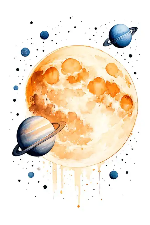 Luna And Planets With Black Background