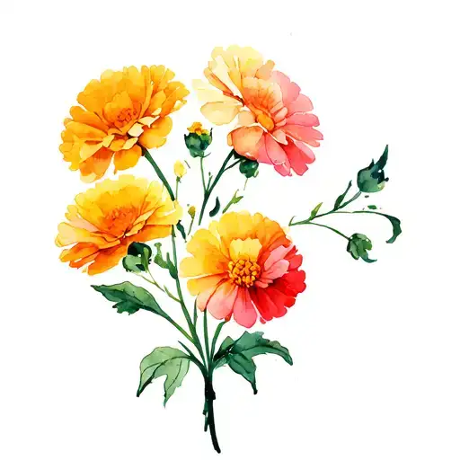 Number 4 With Marigolds