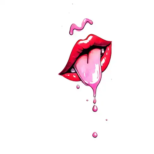 Red Lips Pink Tongue Milk On Tongue And Dripping Off