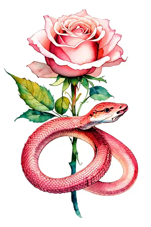 A Light Pink Rose Intertwined With A Snake Wrapped