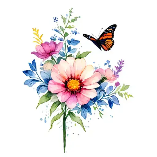 Colorado Flowers With Butterflies