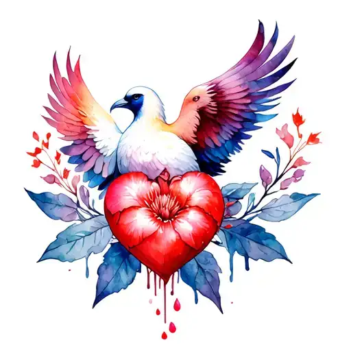 Bleeding Heart Flower With Phoenix Bird