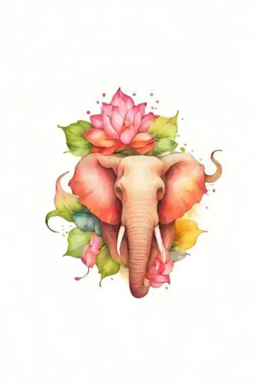 Elephant Head With Mandela Design With Lotus Flower And Lotus Leaves