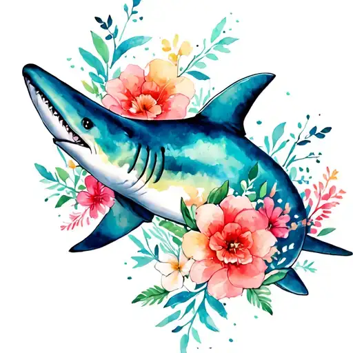 Shark And Flowers Intertwined