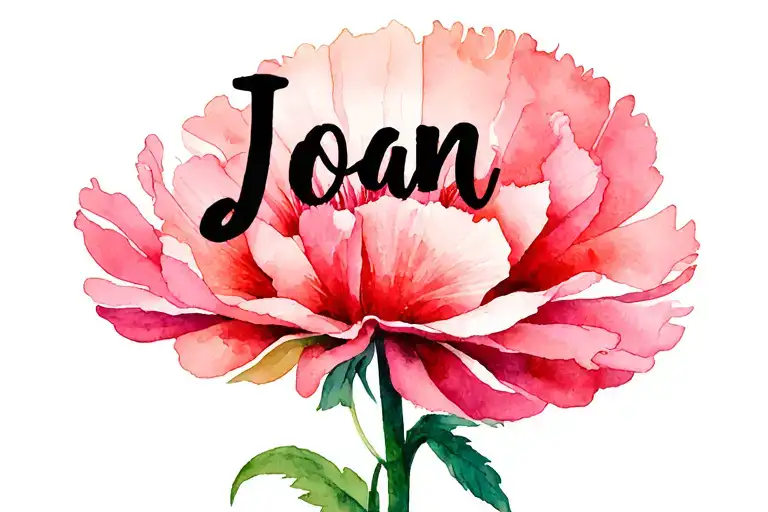 Watercolour Carnation With The Name Joan Written Over The Top In Negative Space